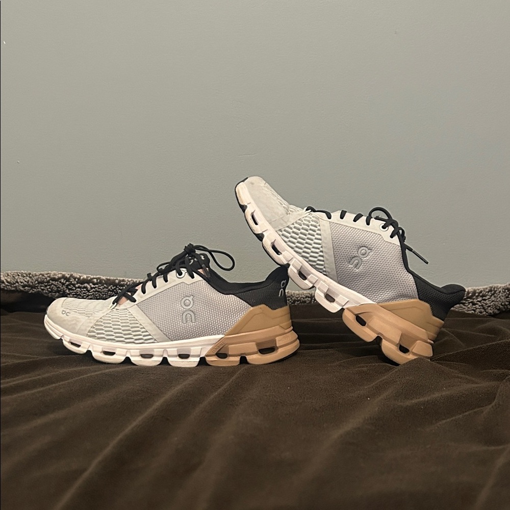 On Running Athletic Shoes in White and Tan